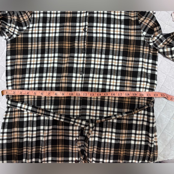 LOFT Black Tan Plaid Tie-Waist Shirt Dress | Size L | Soft Brushed Fabric - Picture 6 of 6